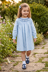 GIRLS FLORAL LONG SLEEVE SMOCKED DRESS