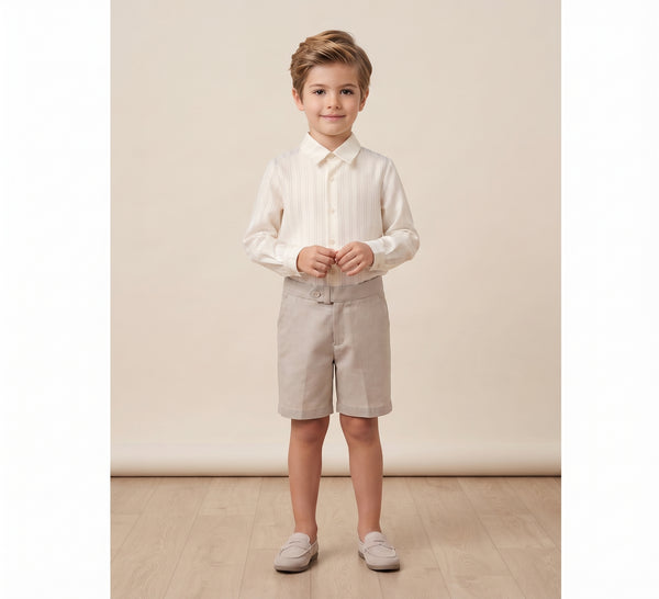 BOYS SHORT AND IVORY LONG SLEEVE SHIRT SET CANELA