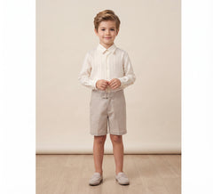 BOYS SHORT AND IVORY LONG SLEEVE SHIRT SET CANELA
