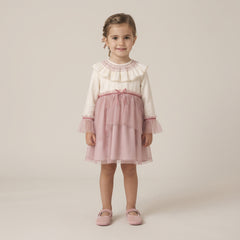 GIRLS SMOCKED RUFFLE COLLAR TULLE DRESS CANELA