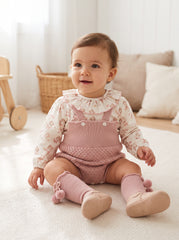 GIRLS BEAR DOLL BLOUSE AND KNIT ROMPER SET