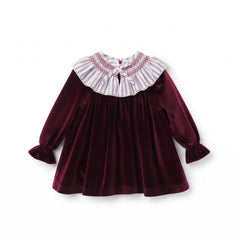 GIRLS VELVET WITH COLLAR DRESS AZAFRAN