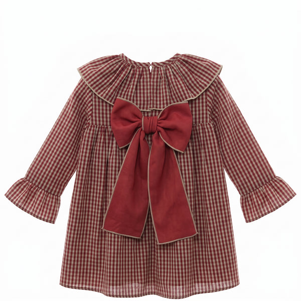 GIRLS BURGUNDY PLAID DRESS ROMA