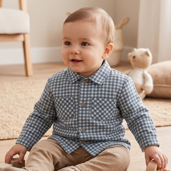 BABY BOYS BLUE BUTTON UP SHIRT HIERBABUENA
