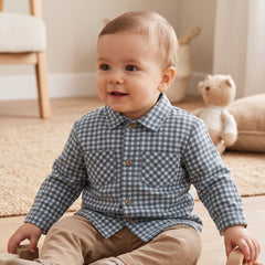 BABY BOYS BLUE BUTTON UP SHIRT HIERBABUENA