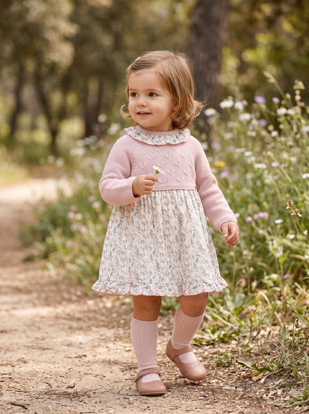 GIRLS LEAF AND KNIT DRESS