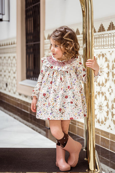 BABY FLORAL AND SMOCKED COLLAR SHORT DRESS SET GRETA