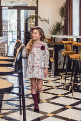 GIRL FLORAL AND BACK VELVET BOW DRESS GRETA
