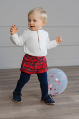 BOYS RED TARTAN SHORT AND SHIRT SET