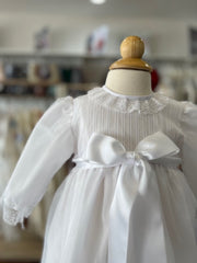 TRADITIONAL BAPTISM WHITE GOWN LONG SLEEVE RIBBON