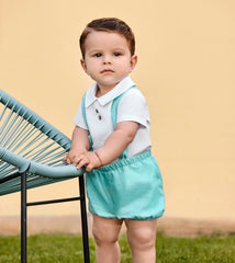 BOYS TURQUOISE OVERALL WITH SHIRT 2P
