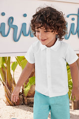 BOY TURQUOISE LINEN SHORT AND SHIRT 2P