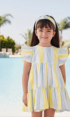 VESTIDO DE NIÑA CON VOLANTES A RAYAS