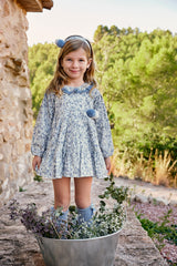 GIRLS FLORAL PRINT AND POM POM DRESS