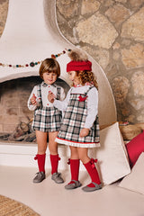 GIRLS PLAID JUMPER DRESS WITH BLOUSE SET