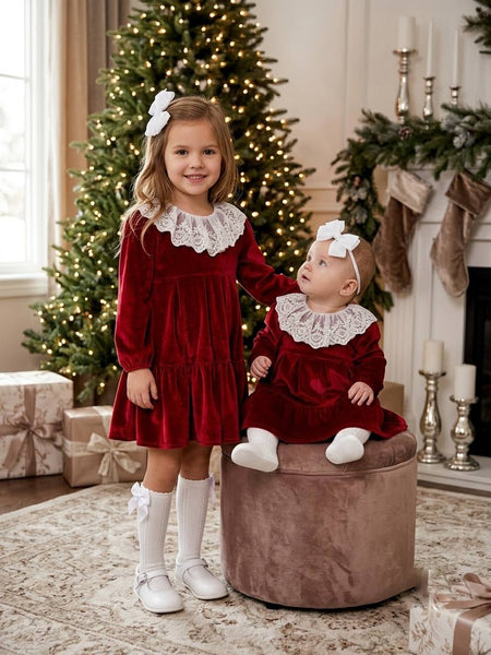 GIRL LACE COLLAR VELVET DRESS