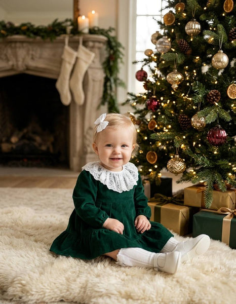 GIRL LACE COLLAR VELVET DRESS