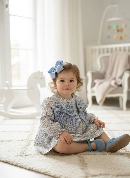 GIRL GINGHAM BOWS FLORAL SHORT DRESS WITH BLOOMER SEDA
