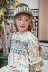 GIRL FLORAL GAUZE BOW AND RUFFLE DRESS LAUREN