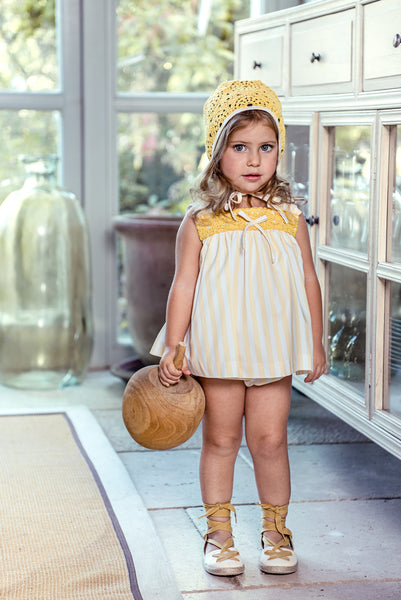 VESTIDO CORTO NIÑA RAYAS Y DETALLES CROCHET ZODIACO
