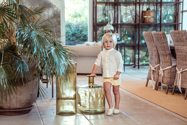 BOYS STRIPES MAO COLLAR SHIRT AND SHORT PANTS SET ZODIACO