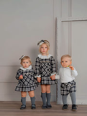 BABY GRAY AND WHITE CHECKED WITH WHITE COLLAR DRESS