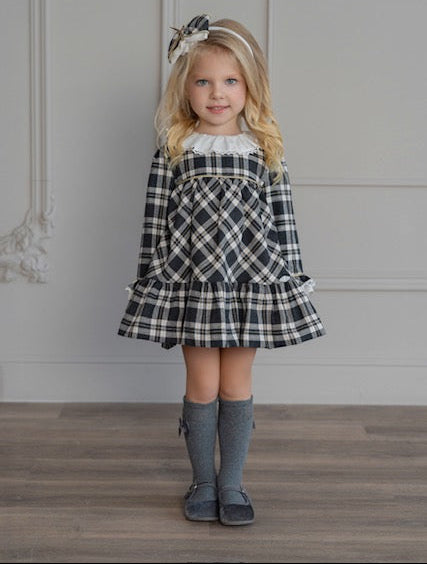 GIRL GRAY AND WHITE CHECKED WITH WHITE COLLAR DRESS