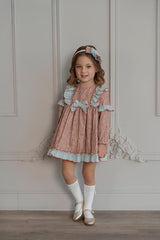 GREEN LITTLE FLOWERS PLAID RUFFLE  DRESS