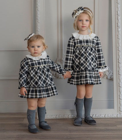 BABY GRAY AND WHITE CHECKED WITH WHITE COLLAR DRESS