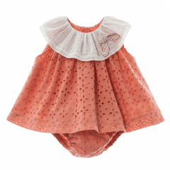 GIRLS EYELET WITH VICHY BOW DRESS WITH BLOOMER 2P MAEMUKI