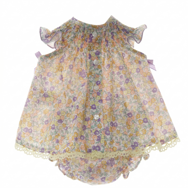 GIRLS LAVENDER FLOWERS AND BOWS DRESS WITH BLOOMER 2P SAMURAI