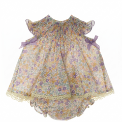 GIRLS LAVENDER FLOWERS AND BOWS DRESS WITH BLOOMER 2P SAMURAI