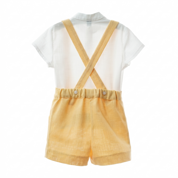BOYS YELLOW SHORT WITH SUSPENDERS AND MAO COLLAR SHIRT 2P AIKIDO