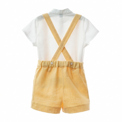 BOYS YELLOW SHORT WITH SUSPENDERS AND MAO COLLAR SHIRT 2P AIKIDO