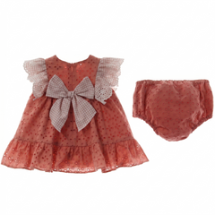 GIRLS EYELET VICHY RUFFLE DRESS WITH BLOOMER 2P MAEMUKI
