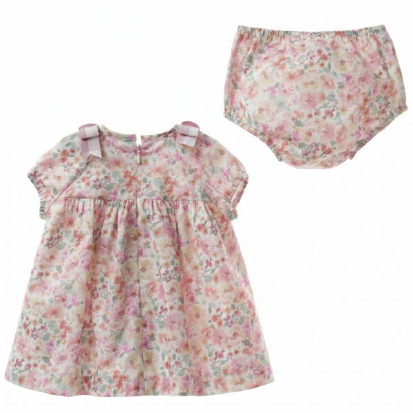 GIRLS PLAID BOWS FLORAL DRESS WITH BLOOMER 2P SAKURA
