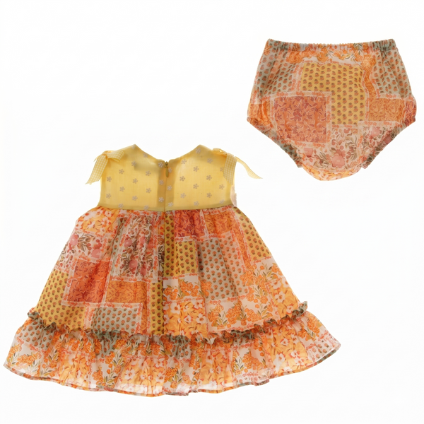 GIRLS PATCHWORK FLORAL PRINT DRESS WITH BLOOMER 2P AIKIDO