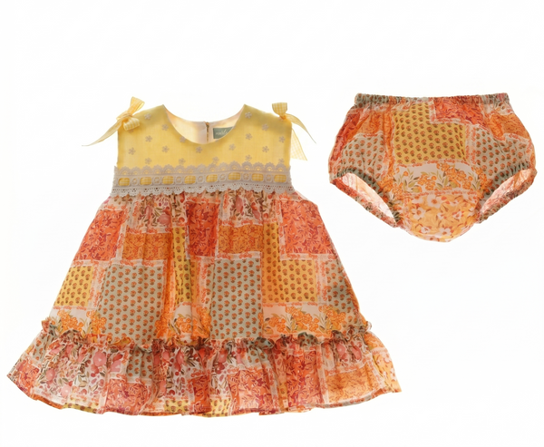 GIRLS PATCHWORK FLORAL PRINT DRESS WITH BLOOMER 2P AIKIDO