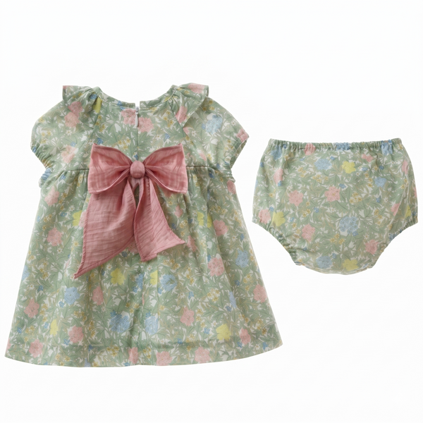 GIRLS PASTEL FLOWER RUFFLE COLLAR DRESS WITH BLOOMER 2P WABISABI