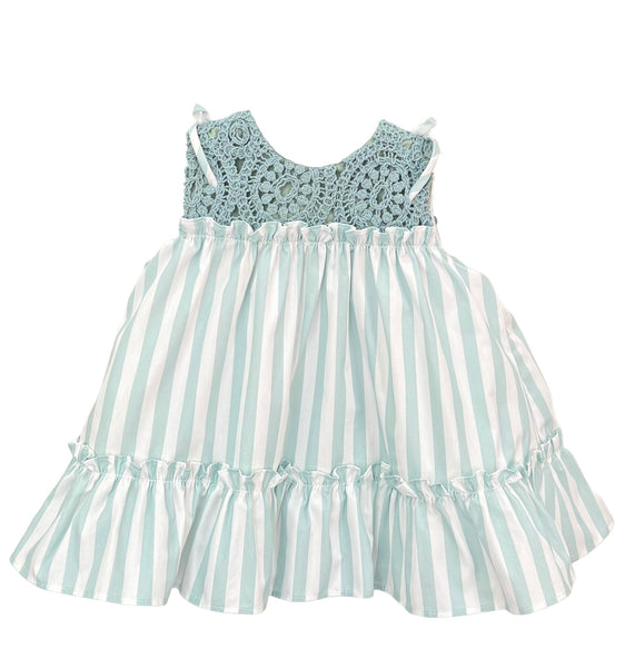 GIRL STRIPES AND CROCHET DETAILS SHORT DRESS ZODIACO