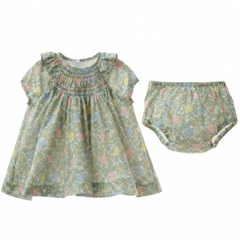 GIRLS PASTEL FLOWER RUFFLE COLLAR DRESS WITH BLOOMER 2P WABISABI