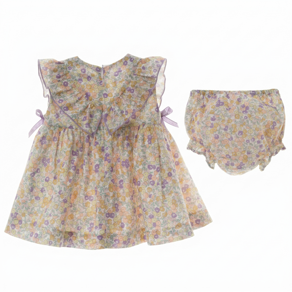 GIRLS LAVENDER FLORAL AND RUFFLE DRESS WITH BLOOMER 2P SAMURAI