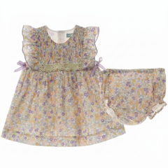 GIRLS LAVENDER FLORAL AND RUFFLE DRESS WITH BLOOMER 2P SAMURAI