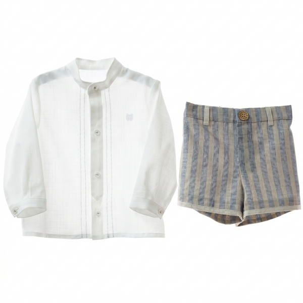 BOYS STRIPED SHORT AND MAO COLLAR SHIRT 2P CHOWA