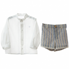 BOYS STRIPED SHORT AND MAO COLLAR SHIRT 2P CHOWA