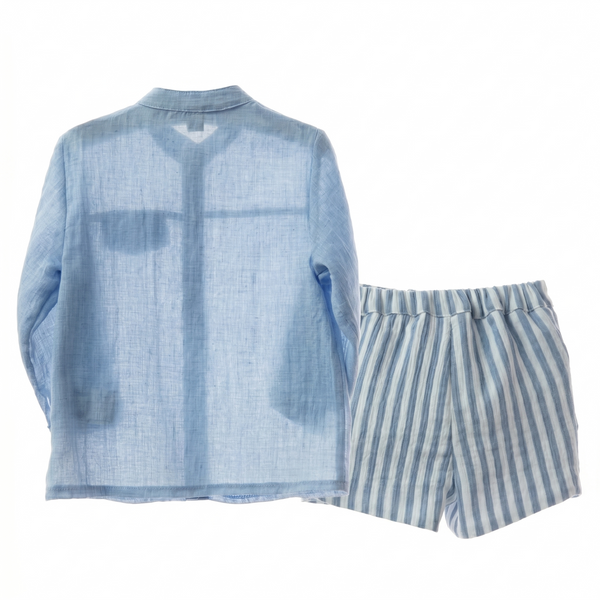BOYS MAO COLLAR SHIRT AND BLUE STRIPED SHORT 2P NAGARE