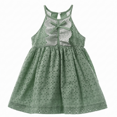 GIRLS EYELET VICHY RUFFLE AND BOW DRESS MAEMUKI