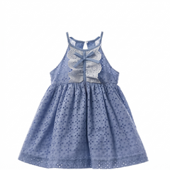 GIRLS EYELET VICHY RUFFLE AND BOW DRESS MAEMUKI