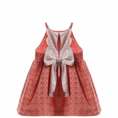 GIRLS EYELET VICHY RUFFLE AND BOW DRESS MAEMUKI