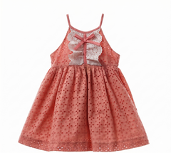 GIRLS EYELET VICHY RUFFLE AND BOW DRESS MAEMUKI
